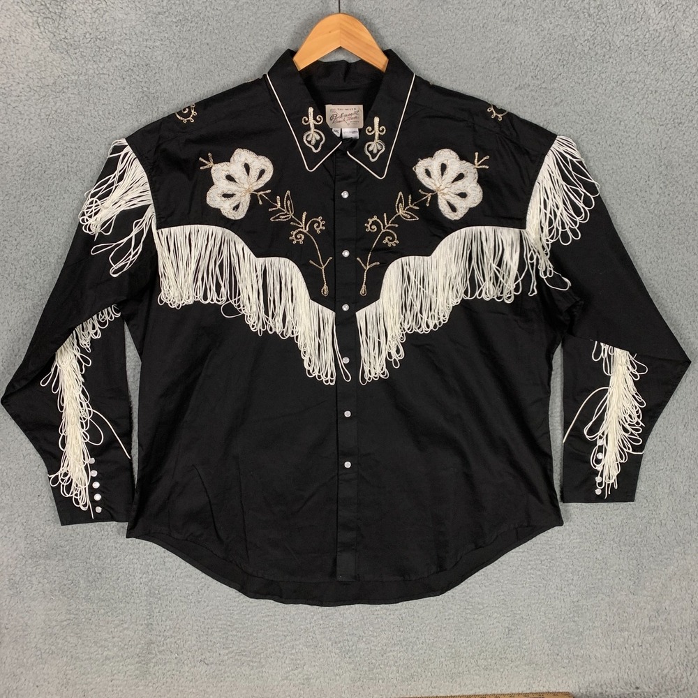 Rockmount Ranch Wear Western Shirt Men's 3XL Fringe Black Pearl Snap Rodeo‎ VTG